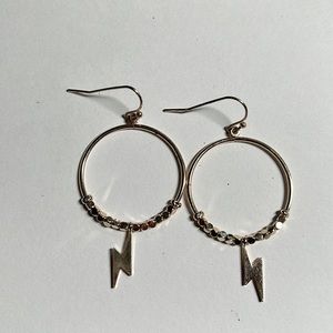Gold Drop Hoop Earrings w/ Lightening Bolt